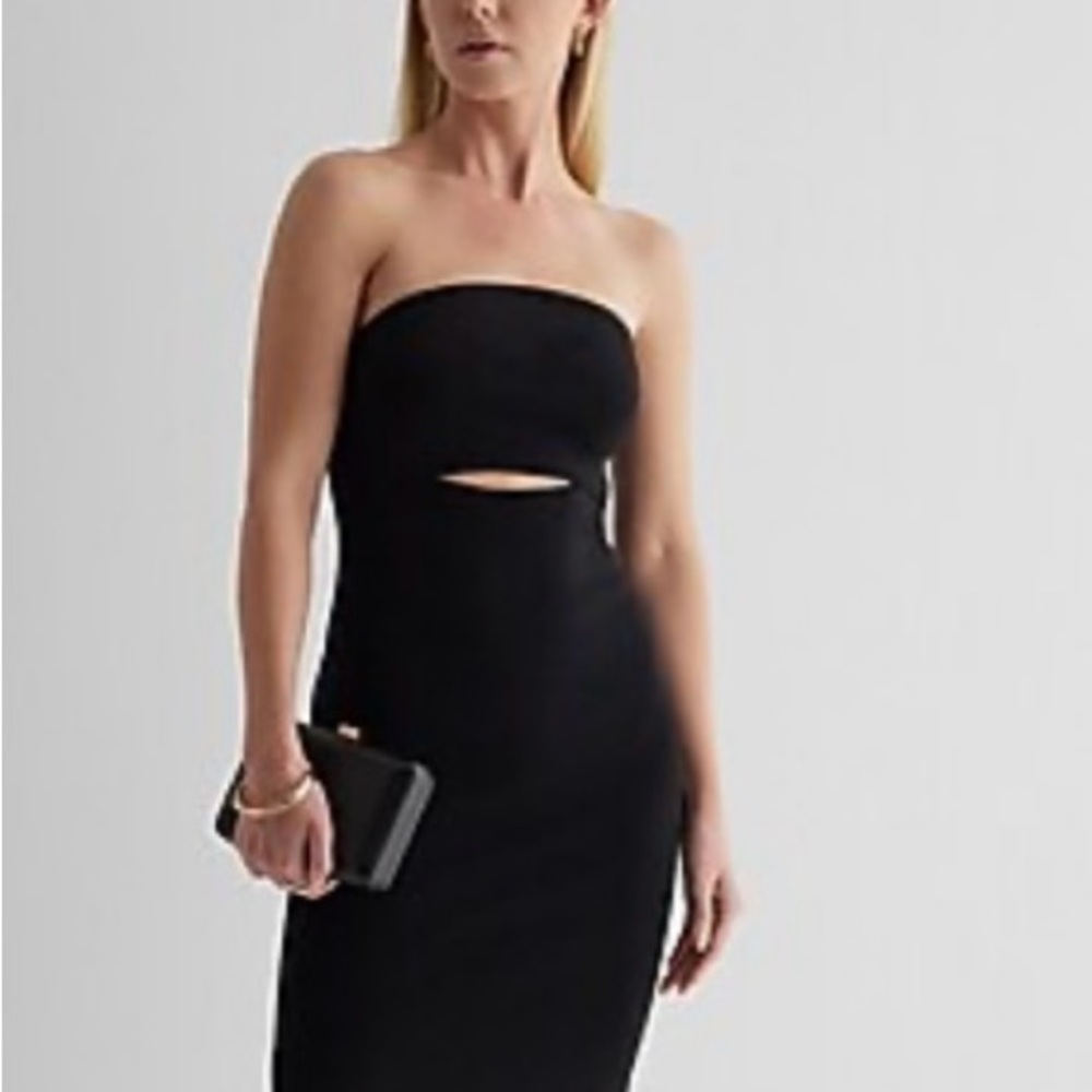 Express Black Strapless Cutout Midi Dress